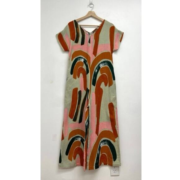 Bel Kazan Anthropologie Odine Arches Jumpsuit Abstract Colorful Crème Brulee XS - Picture 3 of 16